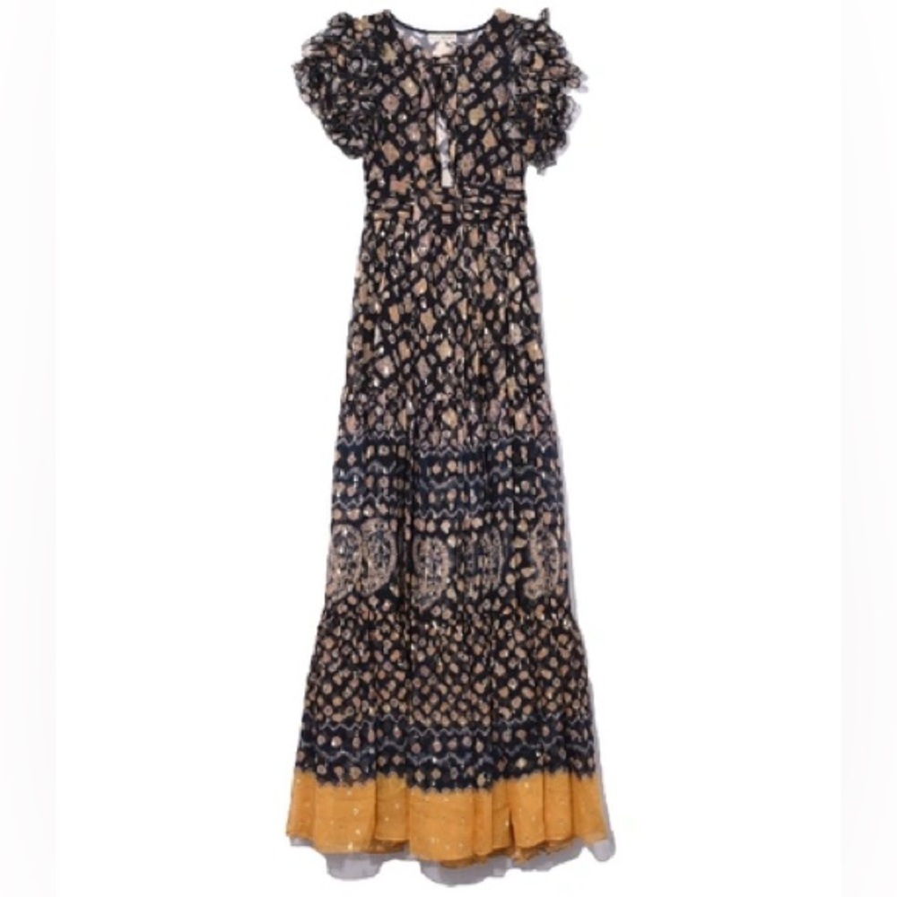 Ulla Johnson Black Metallic Silk Umbra Dress US 0